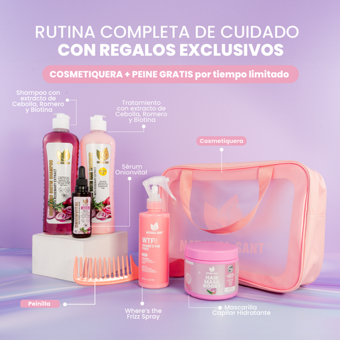 Kit Capilar Edición Limitada Natural Sant – Crecimiento y Brillo con Cebolla, Romero y Biotina + Mascarilla, Sérum Onionvital, Spray Antifrizz, Peine y Cosmetiquera