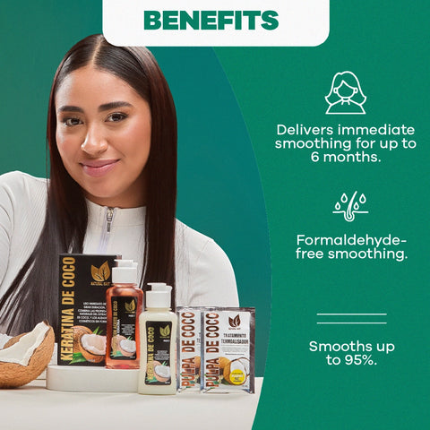 Kit de alisado con Keratina de coco para un cabello suave y sin frizz en casa
