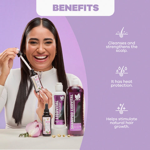 Set para controlar el frizz y estimular el crecimiento del cabello: Keratina, biotina y romero