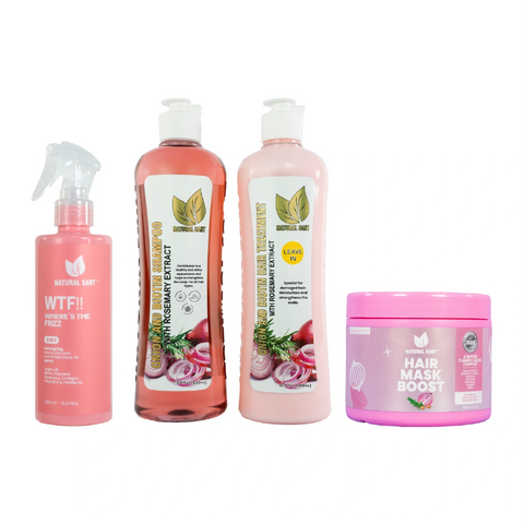 Combo Cuidado Capilar Completo: Cebolla, Romero y Biotina + Mascarilla Hidratante + Spray Antifrizz