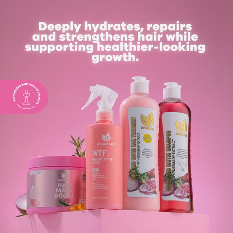 Combo Cuidado Capilar Completo: Cebolla, Romero y Biotina + Mascarilla Hidratante + Spray Antifrizz