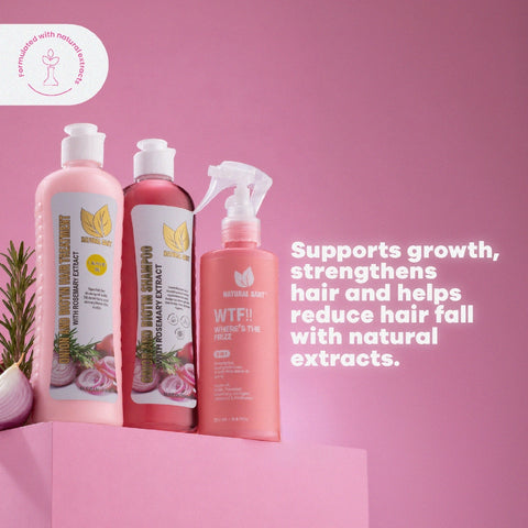 Onion, Rosemary, and Biotin Shampoo and Treatment Set + WTF Anti-Frizz