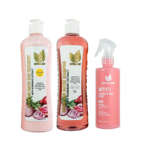 Onion, Rosemary, and Biotin Shampoo and Treatment Set + WTF Anti-Frizz